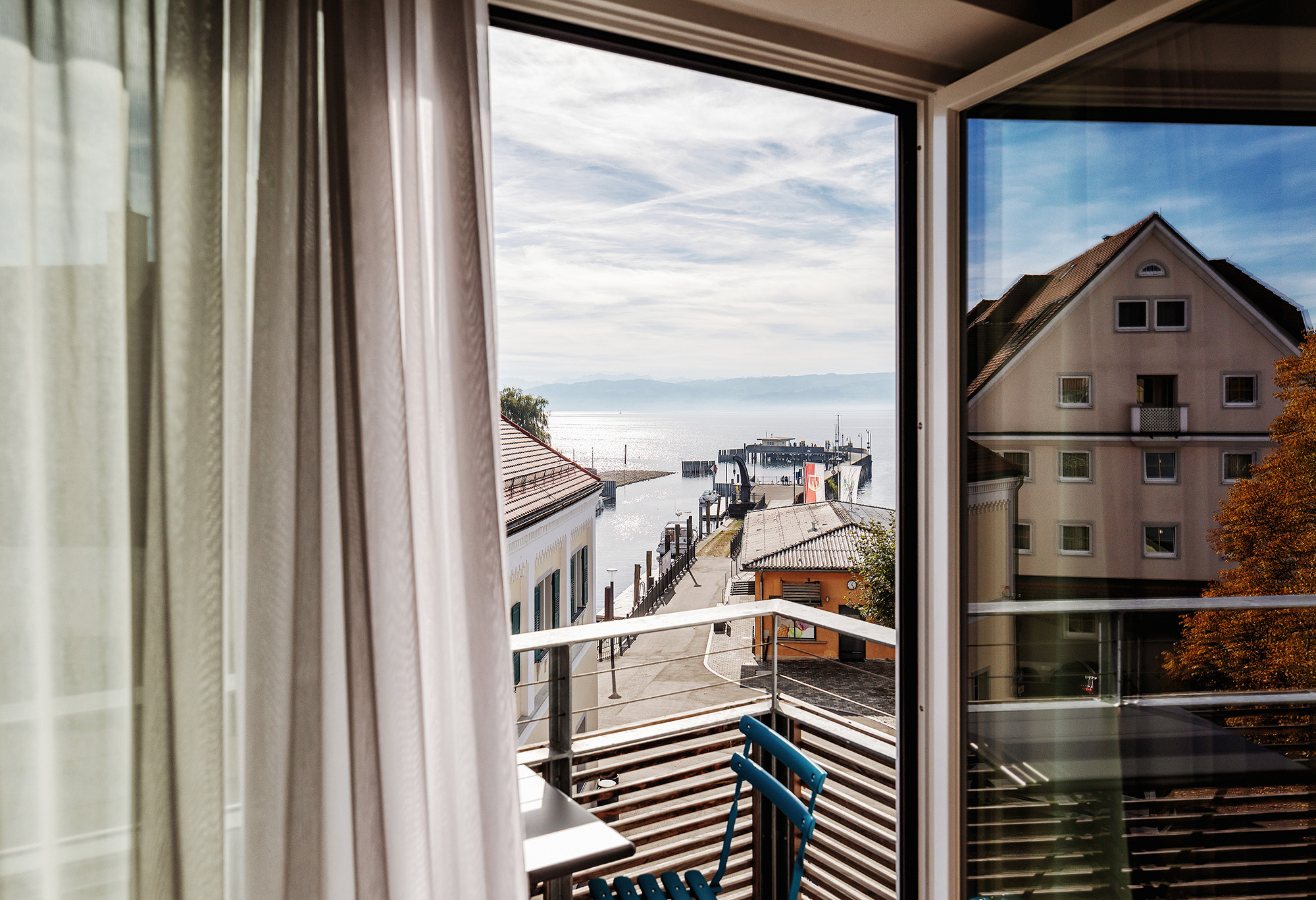 Blick aus dem Superior Doppelzimmer auf den Bodensee im Hotel Seevital in Langenargen am Bodensee