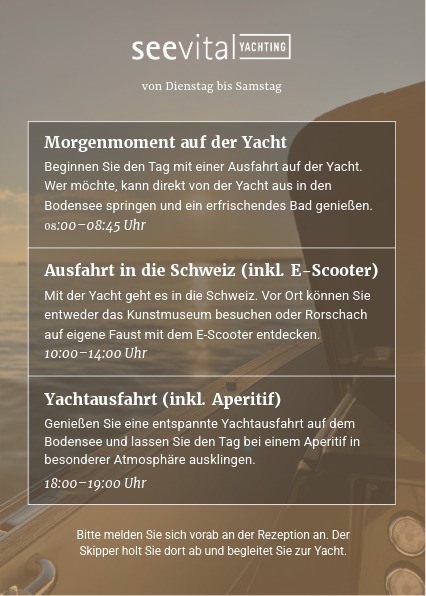 Yacht Programm Hoteleigene Yacht Seevital